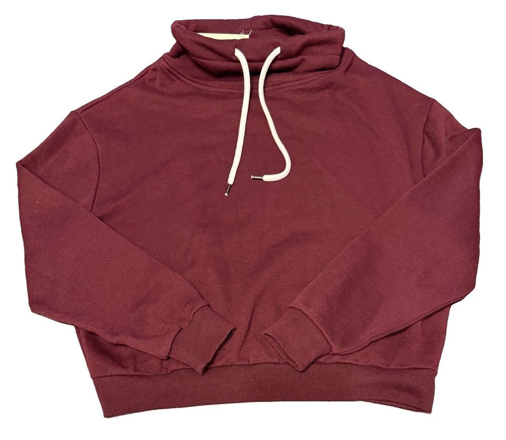 Reflex Women’s XS Cropped Sweatshirt -Burgundy, Cowl Drawstring Neck, JU918, NWT